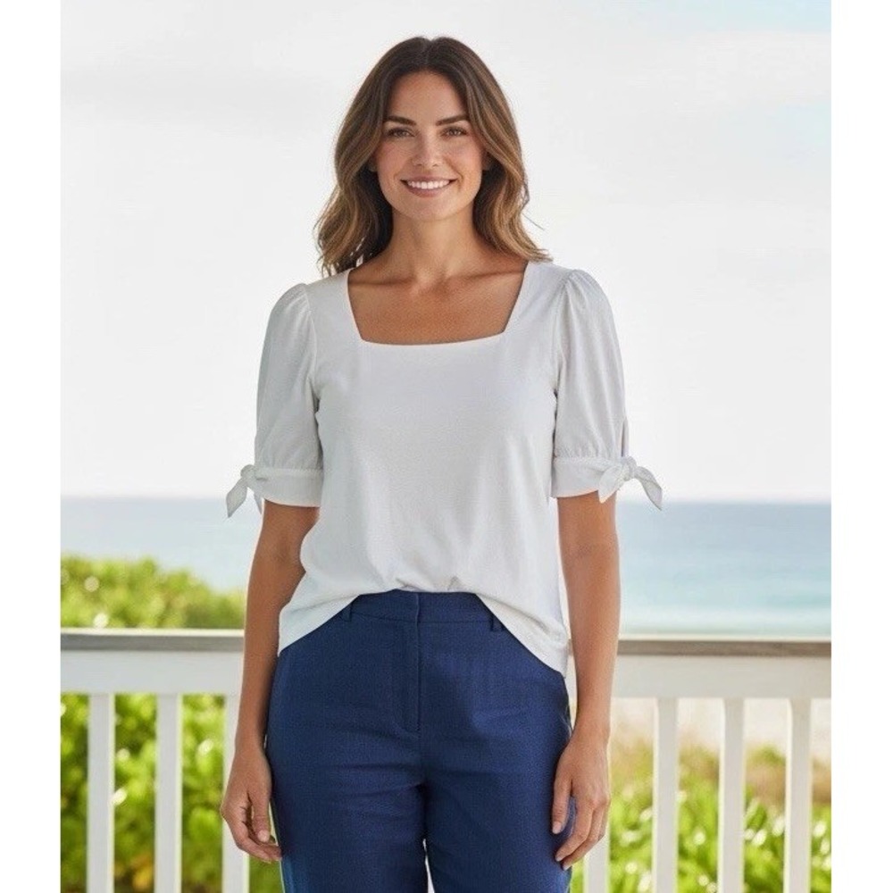 New Lilly Pulitzer L Jessie Short Puff-Sleeve Top In Cockatoo White Size Large